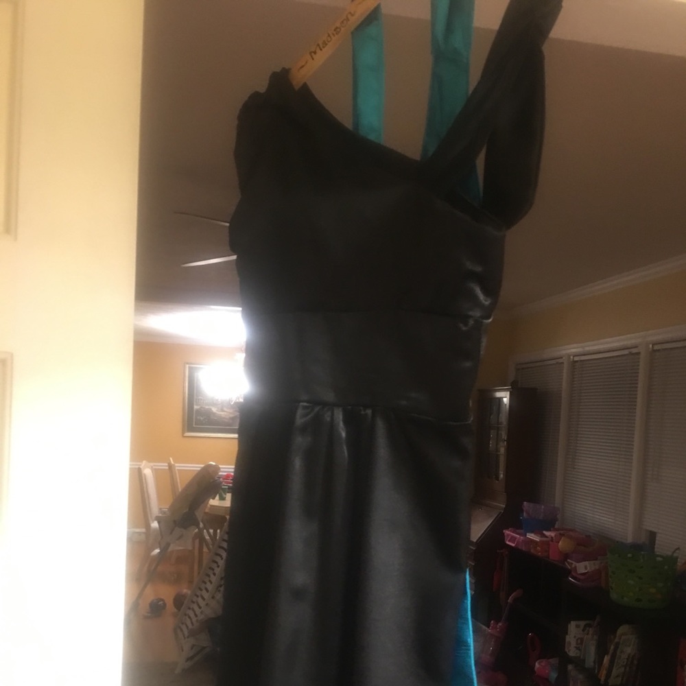 Girls black dress with blue sash